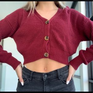 Maroon Cropped Button Sweater ❥